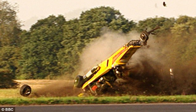 Lucky to be alive: Hammond sustained brain damage in a 288mph crash, pictured, while filming for Top Gear in 2006