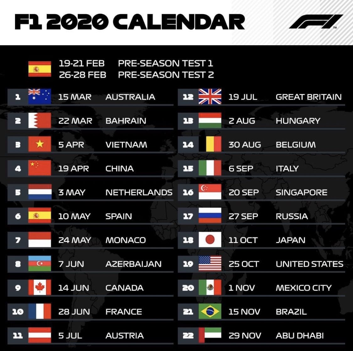 Календарь формула 1 2018 Формула 1, сезон 2018 Календарь чемпионата