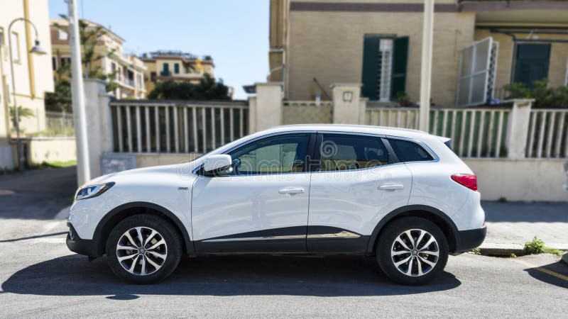 Beautiful design of profile view of ivory color vehicle model Renault Kadjar manufactured by French Renault automotive industry royalty free stock images
