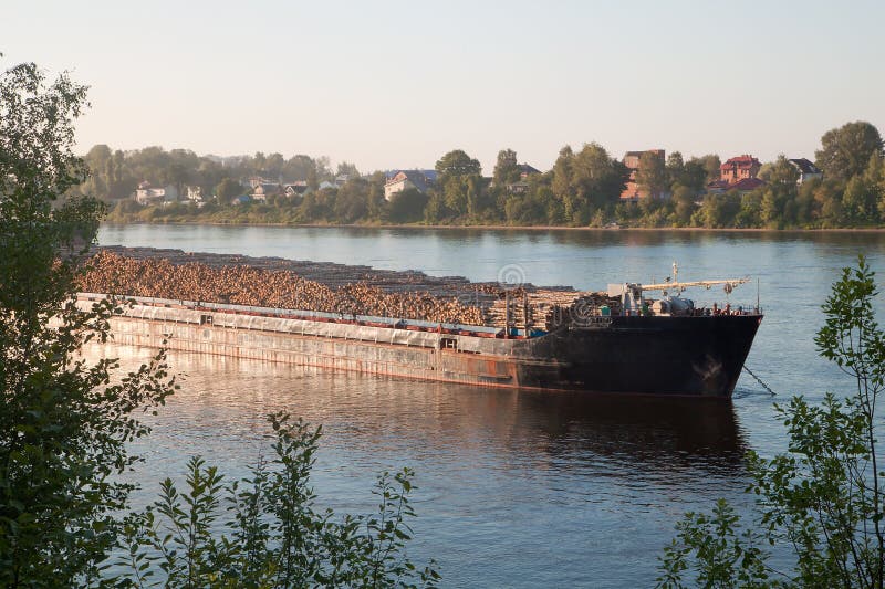 A big ship carrying wood stock photo