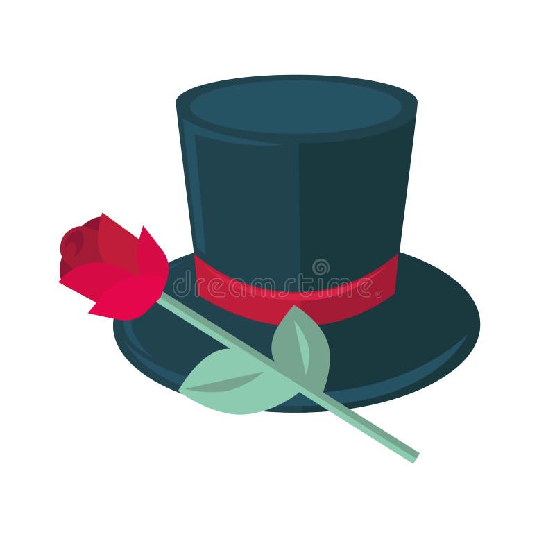Black top hat and rose isolated on white. Man tile. Black top hat and red rose isolated on white. Man tile with silk tape and beautiful flower with two green royalty free illustration