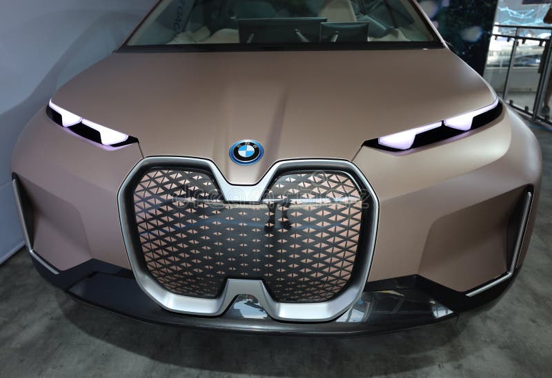 The BMW Vision iNEXT electric crossover car on display during 2019 New York City E-Prix. NEW YORK - JULY 14, 2019: The BMW Vision iNEXT electric crossover car on stock photos
