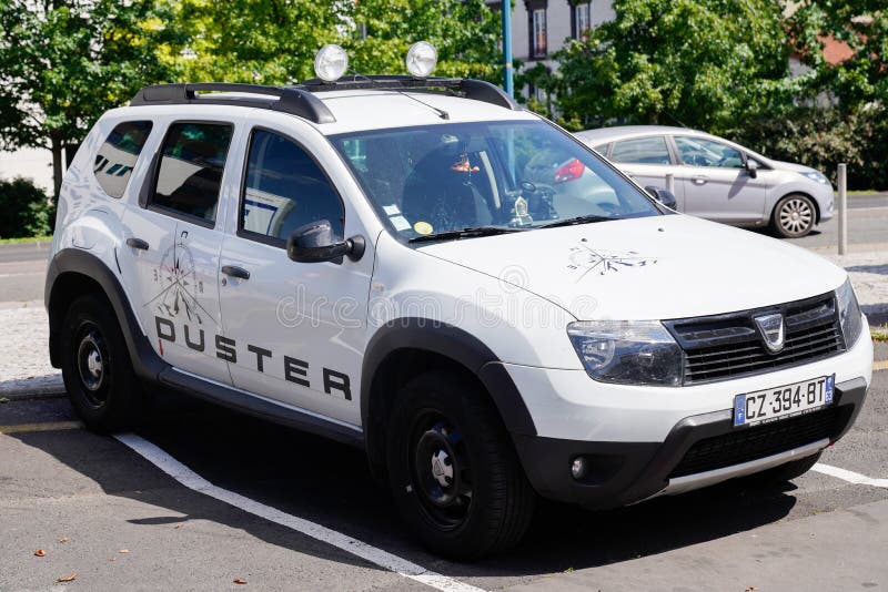 Dacia Duster car SUV white limited model edition with adventure text and sign logo on. Bordeaux , Aquitaine / France - 08 16 2020 : Dacia Duster car SUV white stock photo