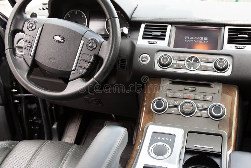 Bordeaux , Aquitaine / France - 03 03 2020 : Range Rover Logo sign interior suv Car Steering Wheel with dashboard media system. Bordeaux ,  Aquitaine / France royalty free stock photography