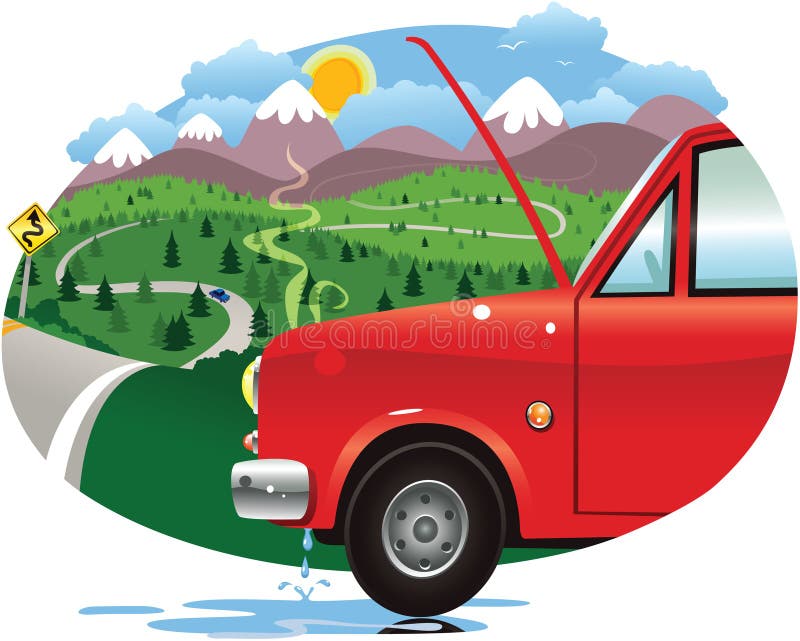 Broken down car. An image of an old fashioned broken down car, on the side of a twisting road. E.P.S. 10 vector file included with image, on white vector illustration