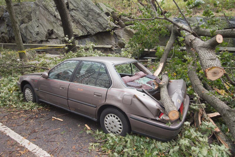Car damaged by Hurricane Sandy royalty free stock images