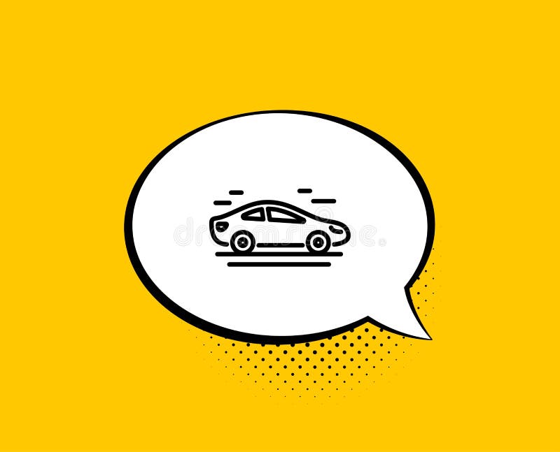 Car transport line icon. Transportation vehicle sign. Vector. Car transport line icon. Comic speech bubble. Transportation vehicle sign. Driving symbol. Yellow stock illustration