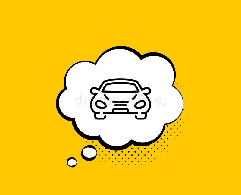 Car transport line icon. Transportation vehicle sign. Vector. Car transport line icon. Comic speech bubble. Transportation vehicle sign. Driving symbol. Yellow vector illustration