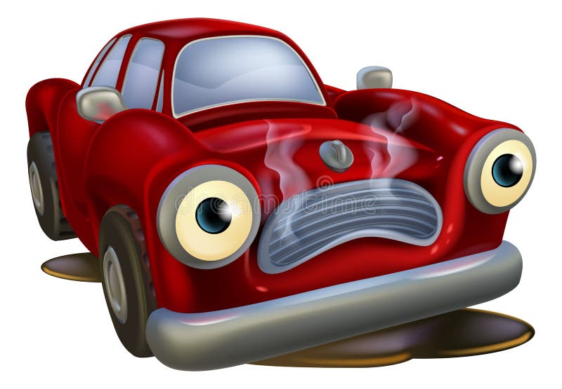 Cartoon car broken down. A sad cartoon car mascot in need of a mechanic or garage royalty free illustration