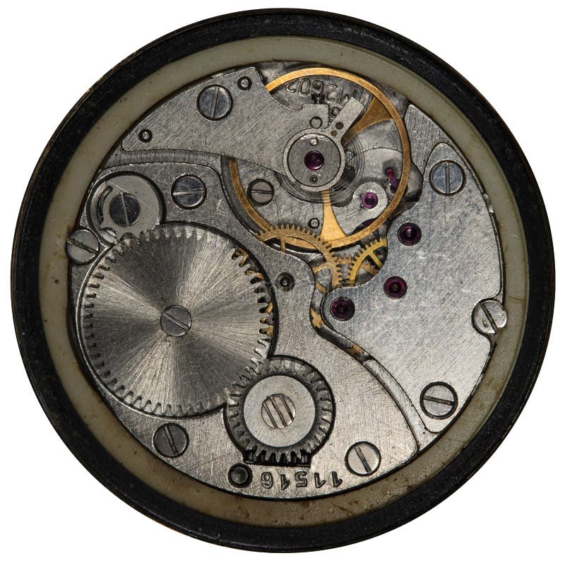 Clockwork old USSR watch, alarm clock. Clockwork old USSR watch, detailed macro photo stock images