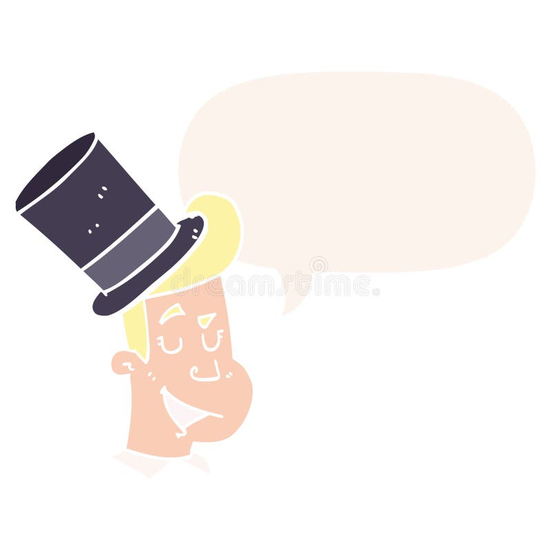 A creative cartoon man wearing top hat and speech bubble in retro style. An original creative cartoon man wearing top hat and speech bubble in retro style stock illustration