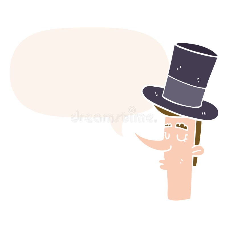A creative cartoon man wearing top hat and speech bubble in retro style. An original creative cartoon man wearing top hat and speech bubble in retro style vector illustration
