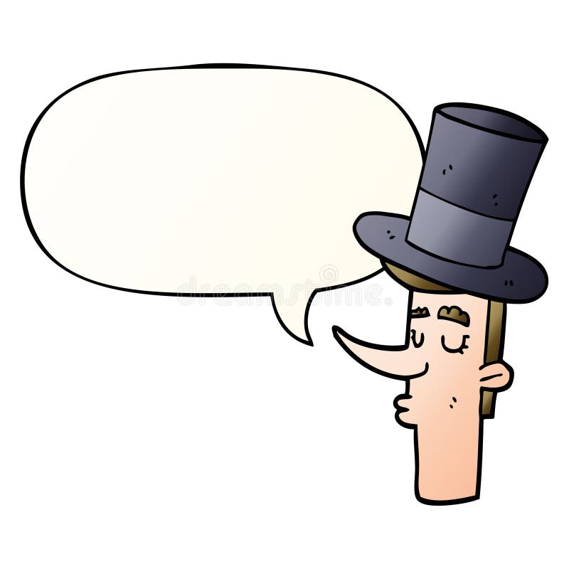 A creative cartoon man wearing top hat and speech bubble in smooth gradient style. An original creative cartoon man wearing top hat and speech bubble in smooth vector illustration