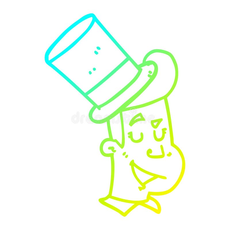 A creative cold gradient line drawing cartoon man wearing top hat. An original creative cold gradient line drawing cartoon man wearing top hat royalty free illustration