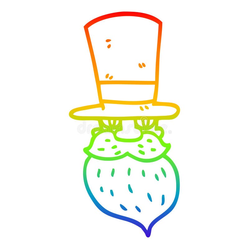 A creative rainbow gradient line drawing cartoon bearded man with top hat. An original creative rainbow gradient line drawing cartoon bearded man with top hat vector illustration