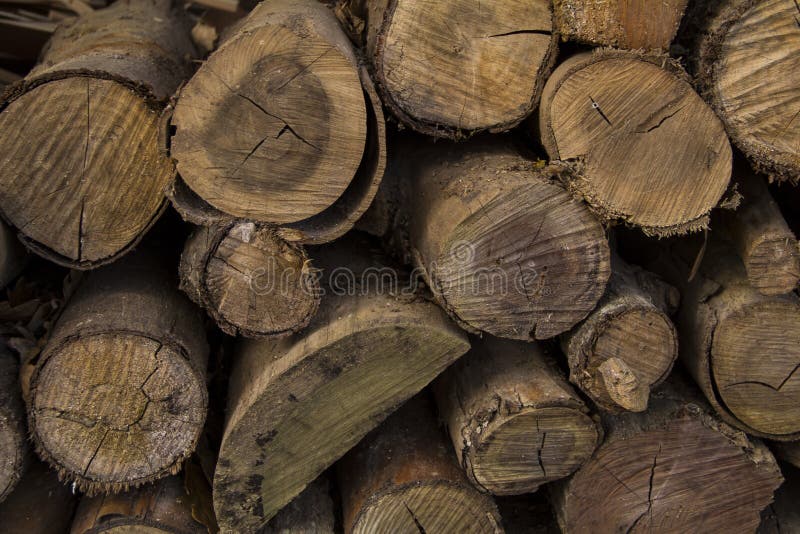 Cut and stacked tree trunks. Stacked Logs Texture, Natural Background. stock photography