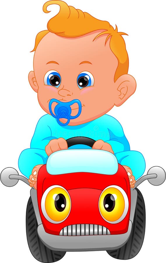 Cute baby driving car toy. Vector illustration of cute baby driving car toy royalty free illustration