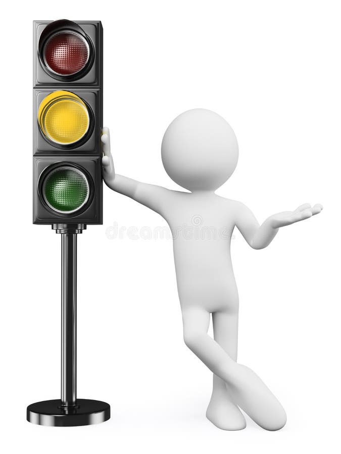 3D white people. Amber traffic light stock illustration