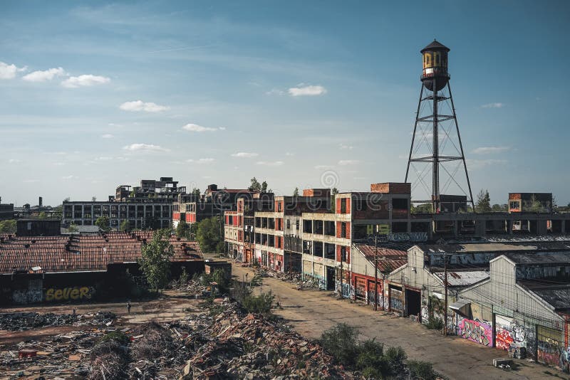 Detroit, Michigan, United States - October 2018: View of the abandoned Packard Automotive Plant in Detroit. The Packard stock image