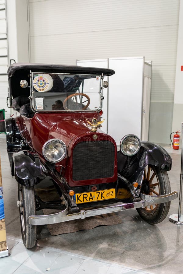 Dodge Brothers at Moto Show in Krakow. Produced in 1917. The world`s first car with a body made completely of steel. Cracow, Poland - May 18, 2019:  Dodge stock photography