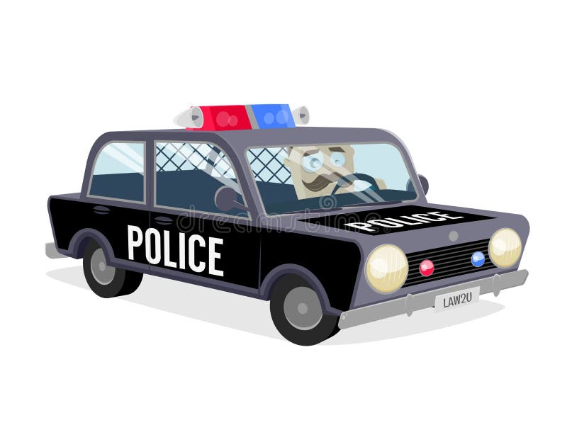 Cop driving police car. Funny cop driving police car stock illustration