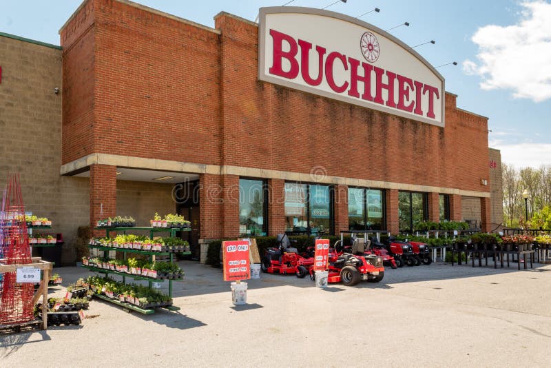 Farm supply & feed store Buchheit has created one-way entry and one-way exit to deal with COVID-19 outbreak in U.S. Editorial. GREENVILLE, ILLINOIS/USA - APRIL royalty free stock photography