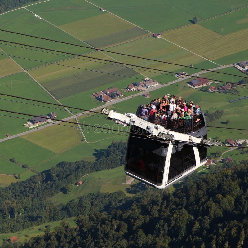 The first cable car of the world with a roofless upper deck. Sta. Nserhorn cable car, Switzerland royalty free stock photography