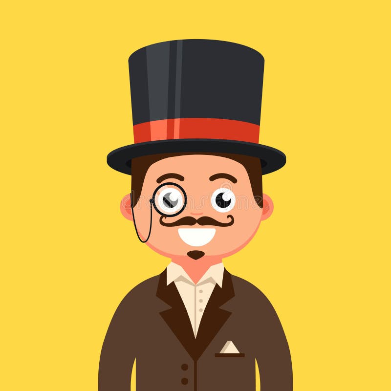 A gentleman in a top hat with a mustache and in a monocle. 19th century man. Flat character vector illustration vector illustration