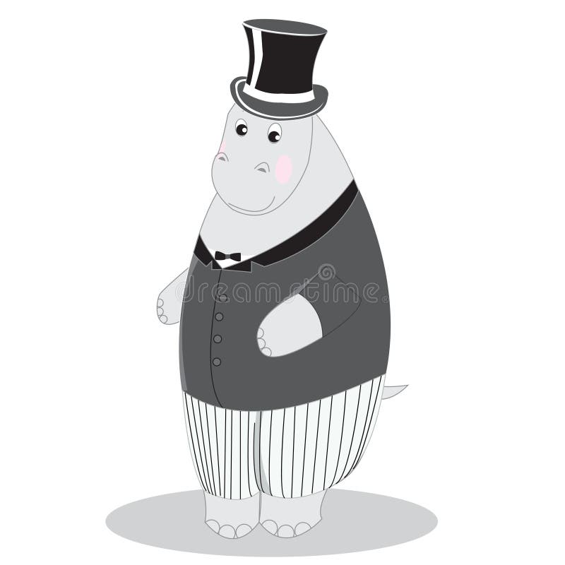 Hippo man gentleman in suit and top hat. Vector illustration vector illustration