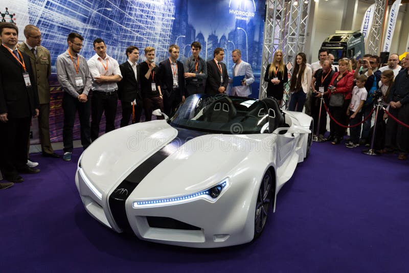 Hydrocar Premiera - the first Polish hydrogen-car. 3rd edition of MOTO SHOW in Krakow. Poland. The world debut Hydrocar Premiera - the first Polish hydrogen-car royalty free stock photo