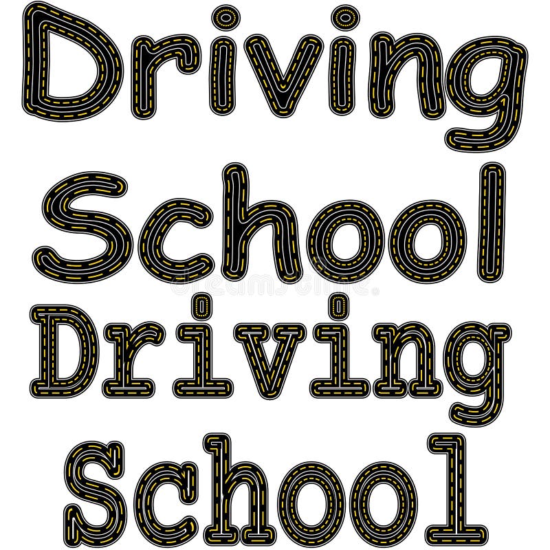Abstract background written driving school text in cartoon style and road effect. The image describes an abstract background text written driving school in stock illustration