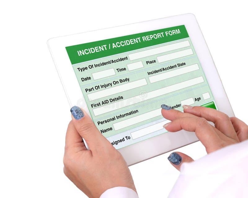 Incident or accident report form on tablet computer. royalty free stock photo