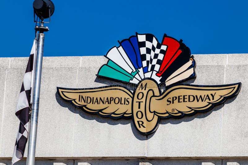 Indianapolis - Circa March 2018: Logo and signage of the Indianapolis Motor Speedway. IMS Hosts the Indy 500 and Brickyard 400 II stock photography