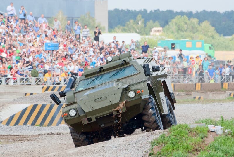 KAMAZ-43269 Vystrel armored car. ZHUKOVSKY, RUSSIA - JULY 1: KAMAZ-43269 Vystrel armored car rides on the Forum ET-2012 on July 01, 2012 in Zhukovsky, Russia stock images