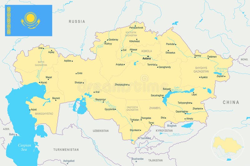 Kazakhstan Map - Detailed Vector Illustration stock illustration