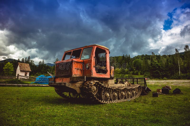 A machine for transporting firewood in the mountains. Deforestation in the Carpathians royalty free stock images