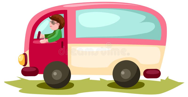 Man driving van car. Illustration of isolated man driving van car on white royalty free illustration