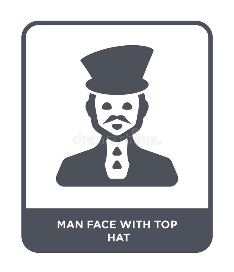 Man face with top hat icon in trendy design style. man face with top hat icon isolated on white background. man face with top hat. Vector icon simple and modern stock illustration