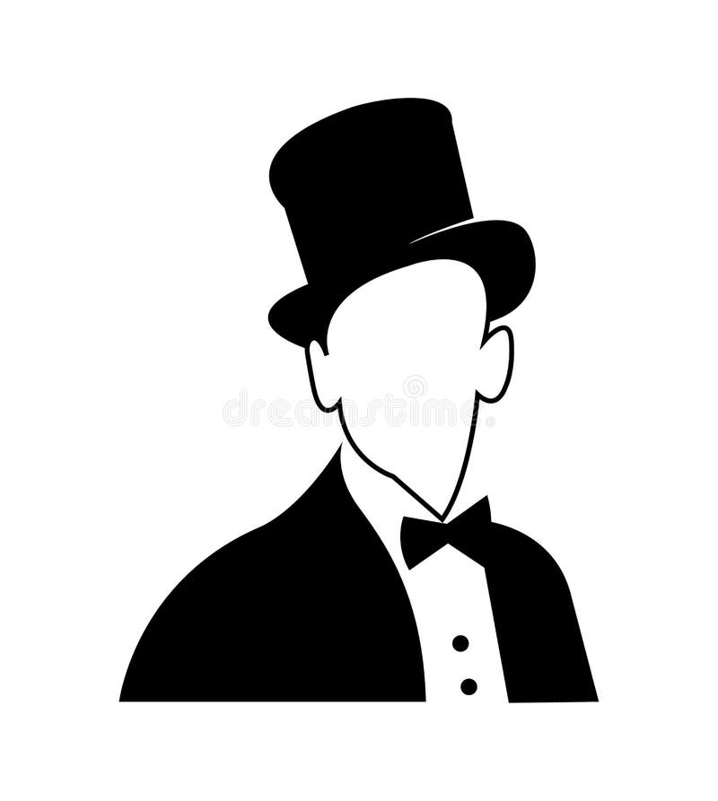 Man with top hat icon on white background. Silhouette outline contour of a top hat man icon sign symbol design isolated on a white background royalty free illustration