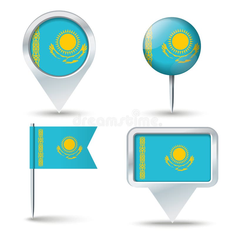 Map pins with flag of Kazakhstan royalty free illustration
