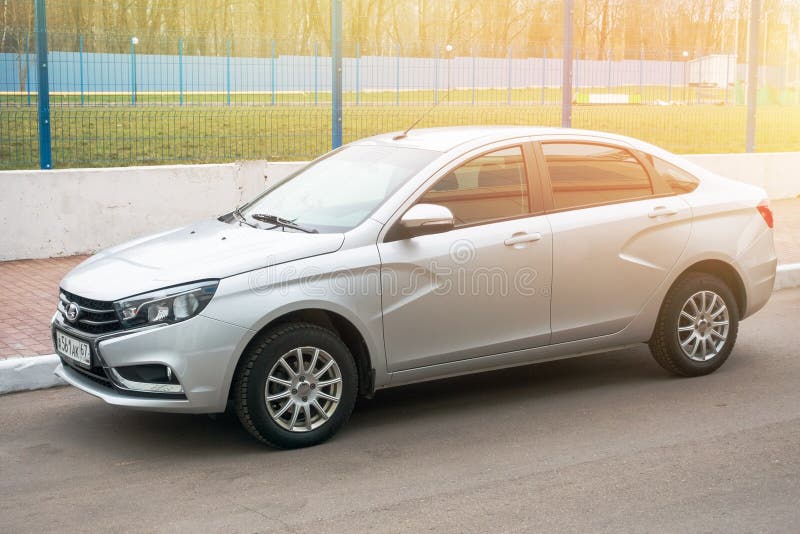 New russian auto Lada Vesta parked on the street of Smolensk City. stock photography