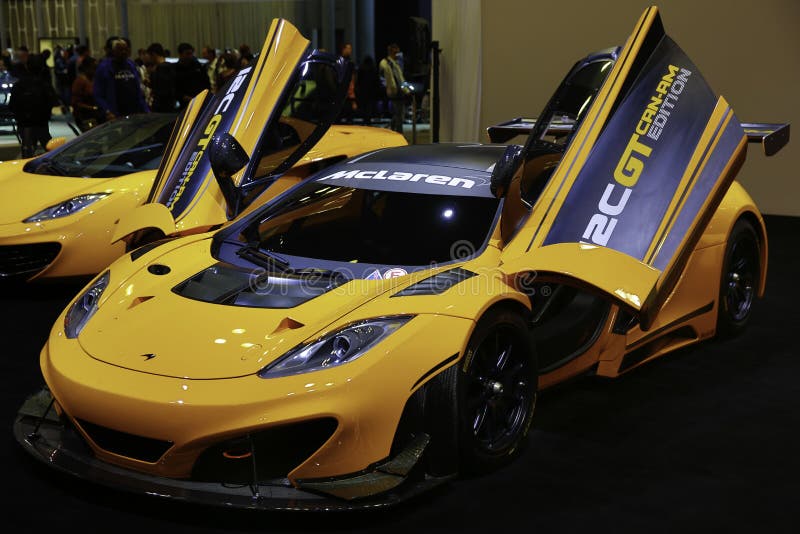 McLaren 12C CAN-AM EDITION showcased at the New York Auto Show. The New York International Auto Show is an annual auto show held in New York City in late March stock photo
