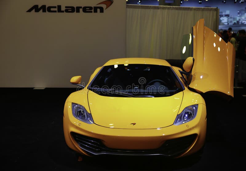 McLaren 12C CAN-AM EDITION showcased at the New York Auto Show. The New York International Auto Show is an annual auto show held in New York City in late March stock photos