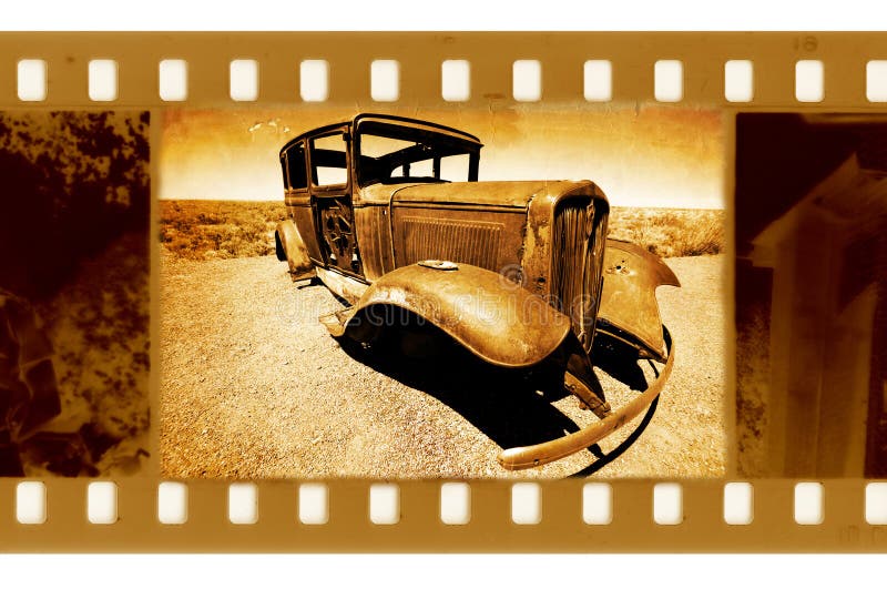 Old 35mm frame photo with Ford car. Old 35mm frame photo with Ford retro car stock photo