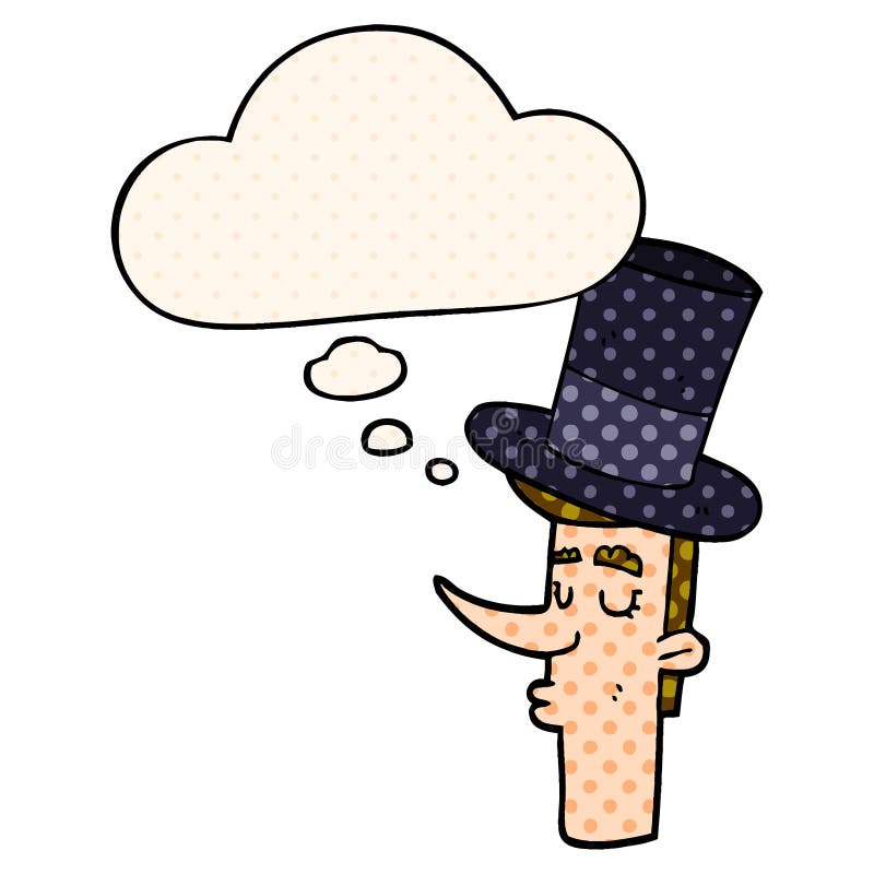 A creative cartoon man wearing top hat and thought bubble in comic book style. An original creative cartoon man wearing top hat and thought bubble in comic book royalty free illustration