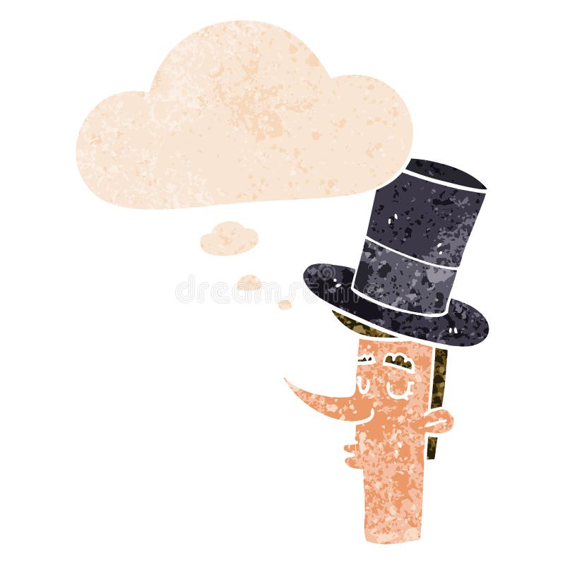 A creative cartoon man wearing top hat and thought bubble in retro textured style. An original creative cartoon man wearing top hat and thought bubble in retro vector illustration