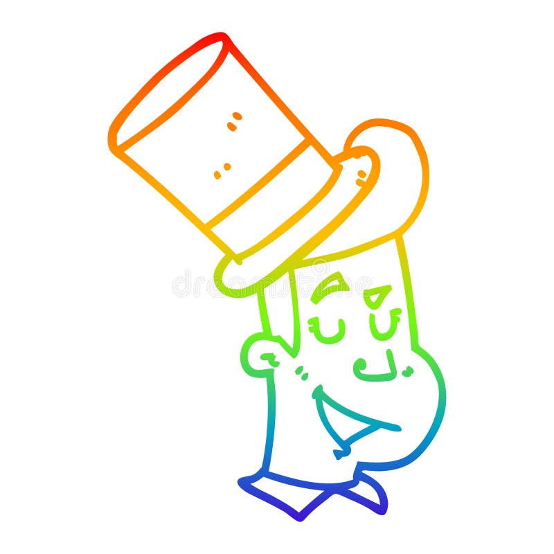 A creative rainbow gradient line drawing cartoon man wearing top hat. An original creative rainbow gradient line drawing cartoon man wearing top hat vector illustration