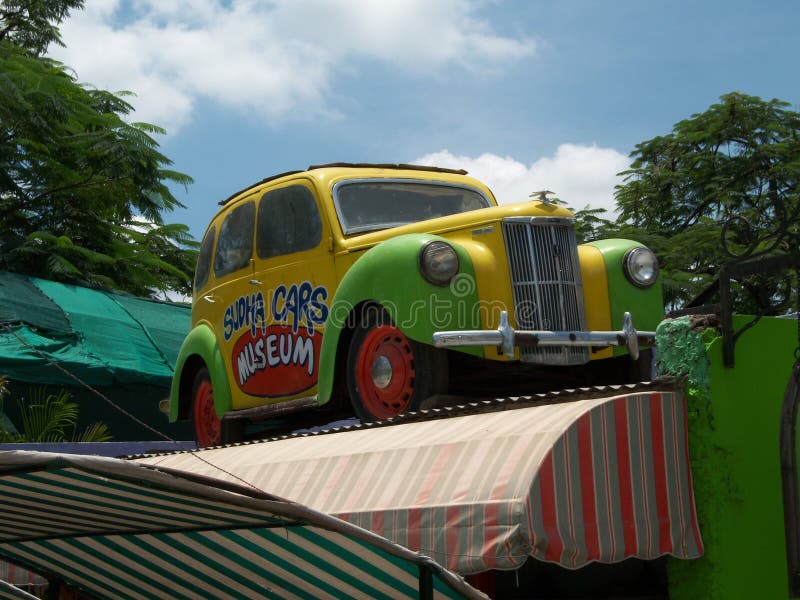 Painted car at Sudha Cars Museum, Hyderabad. Sudha Cars Museum is the first and only handmade Wacky Car museum in the World. It is the brainchild of Mr. K stock photos
