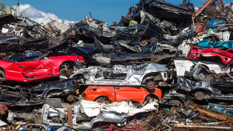 Pile of used cars, car scrap yard stock photos