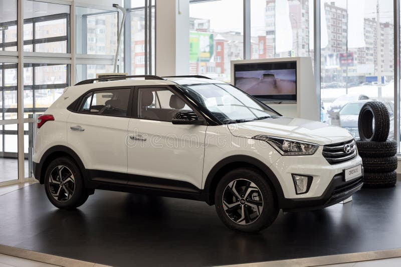 Russia, Izhevsk - January 23, 2020: New Creta Rock Edition in the Hyundai showroom. Famous world brand. Prestigious cars royalty free stock images